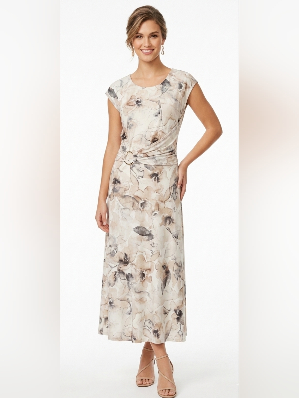 NWT Calvin Klein Floral Ring Waist Detail Maxi Dress Size 4